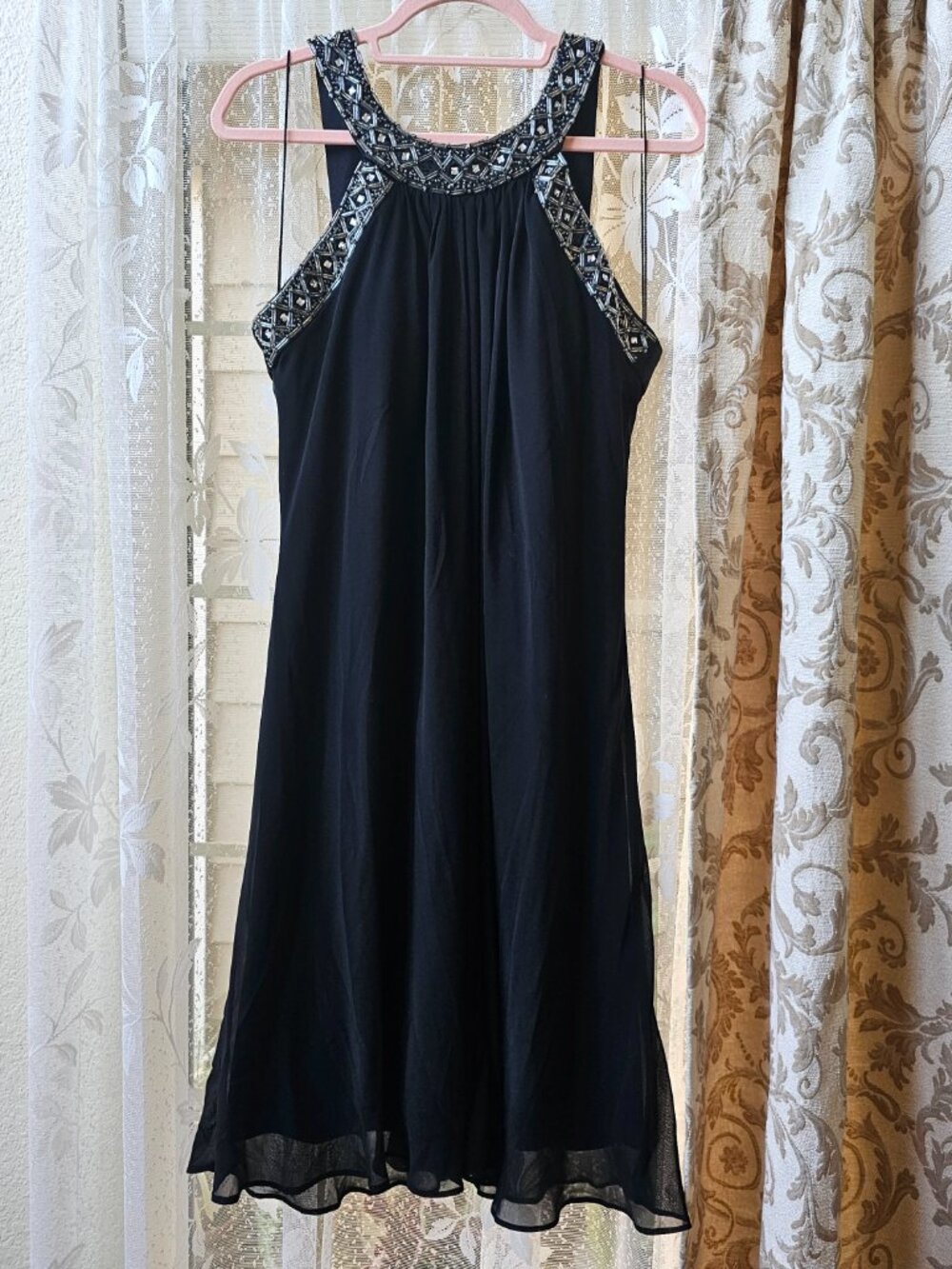 Scarlett Nite Beaded Halter Flare Mini Dress US14 Black